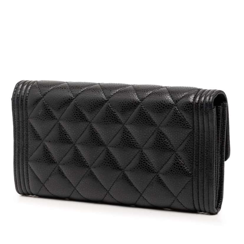 Chanel Quilted Caviar Boy Long Wallet Black Leather Very good condition - Back View