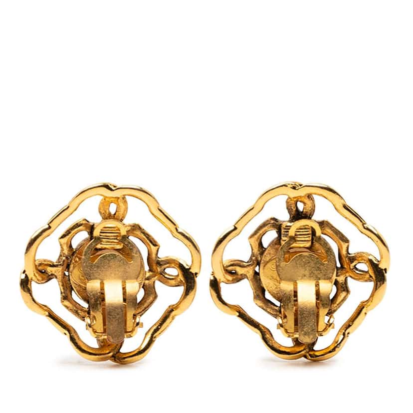 Chanel Gold Plated Faux Pearl Clip On Earrings Gold Metal Very good condition - Back View