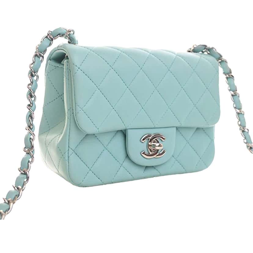 Chanel Mini Square Classic Lambskin Single Flap Blue Leather Very good condition - Inside View