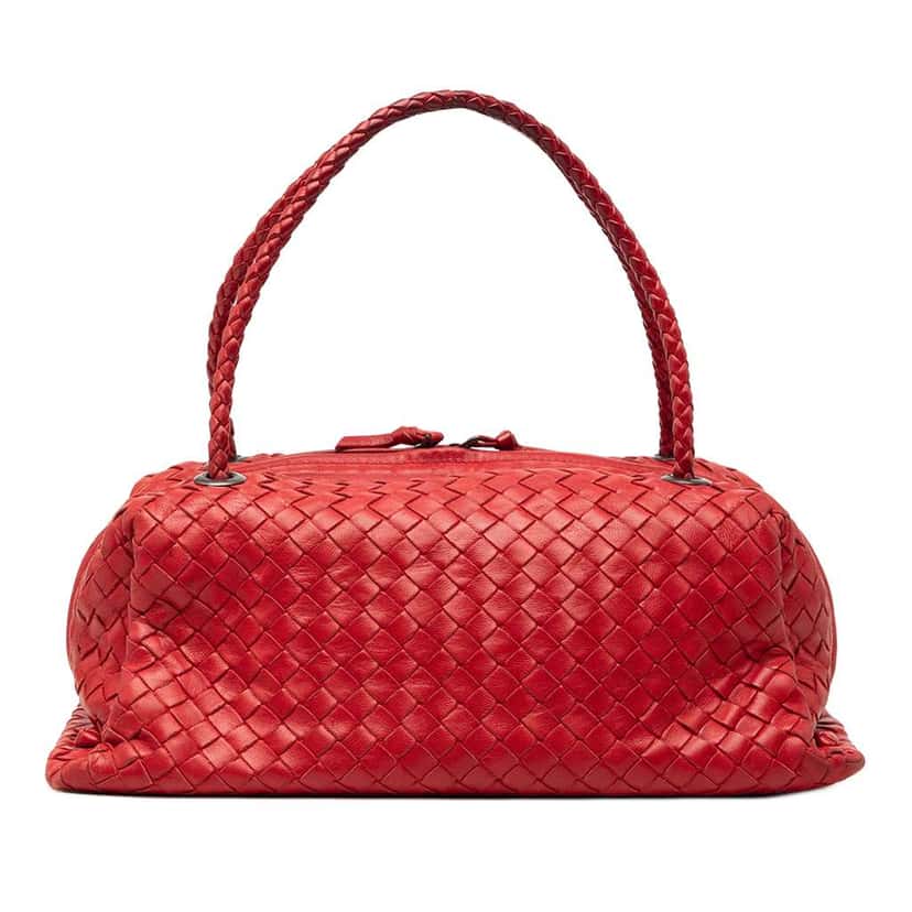 Bottega Veneta Nappa Intrecciato Handbag Red Leather Very good condition - Front View