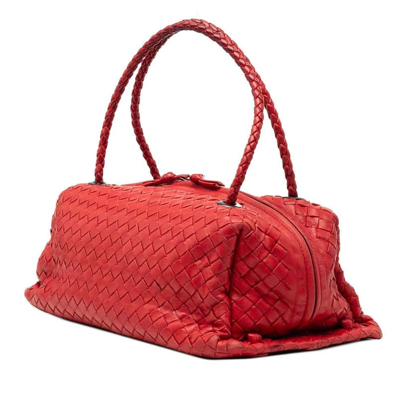 Bottega Veneta Nappa Intrecciato Handbag Red Leather Very good condition - Back View