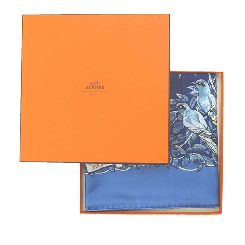 Hermès Jungle Love Silk Scarf 90 Blue Silk Never worn - Box View