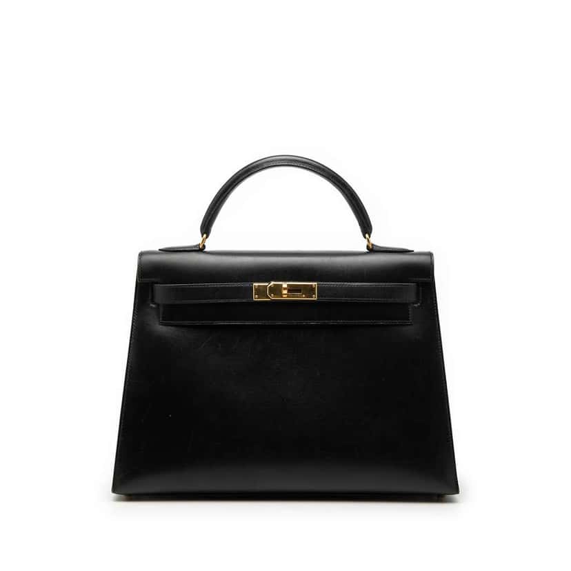 Hermès Box Calf Kelly Sellier 32 Black Leather Very good condition - Front View