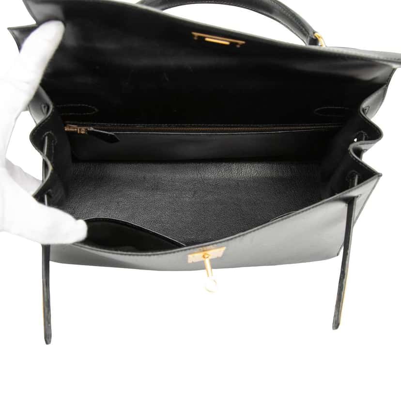 Hermès Box Calf Kelly Sellier 32 Black Leather Very good condition - Model View