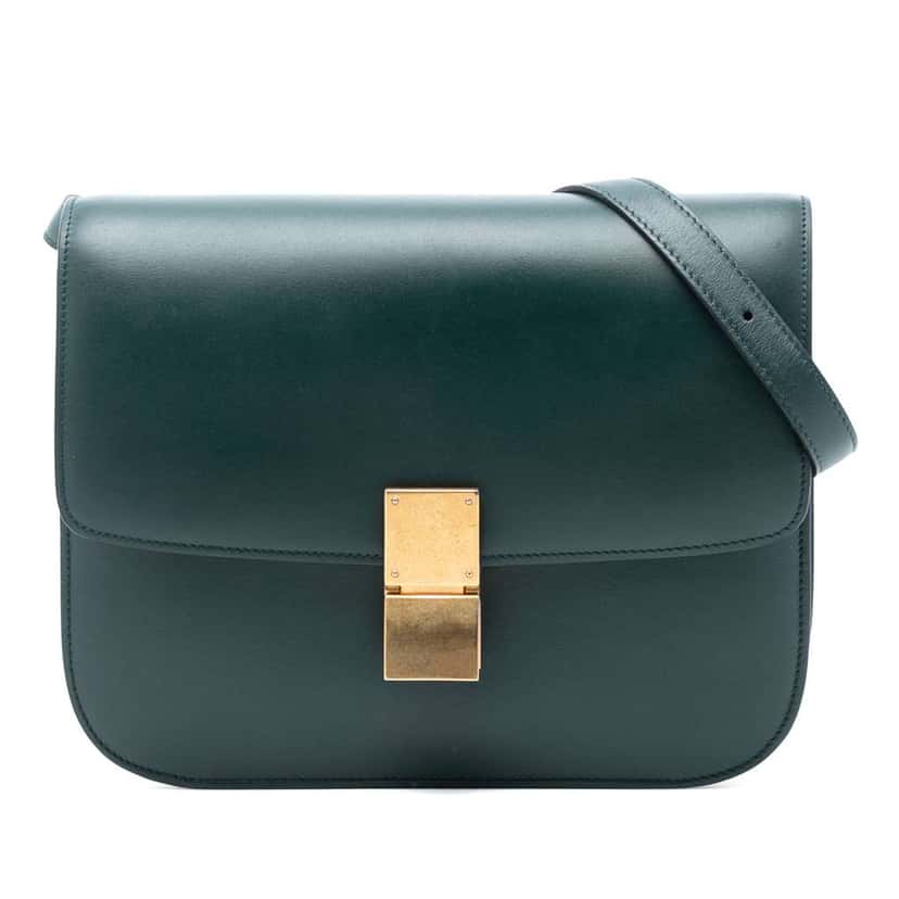 Celine Medium Calfskin Classic Box Green Leather Very good condition - Front View