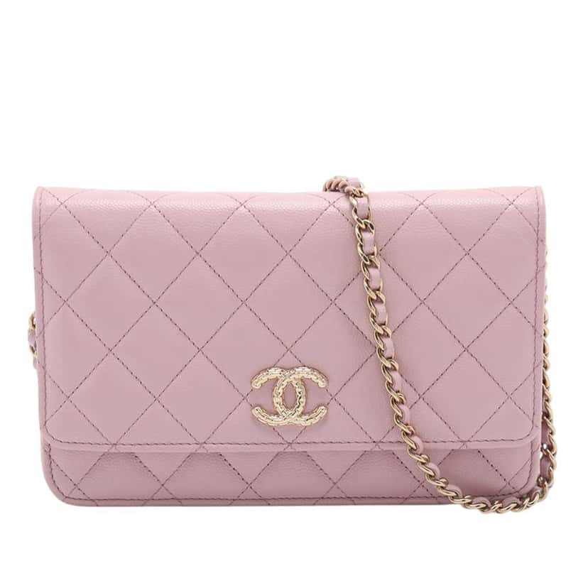 Chanel CC Quilted Caviar Wallet on Chain Pink Leather Very good condition - Front View