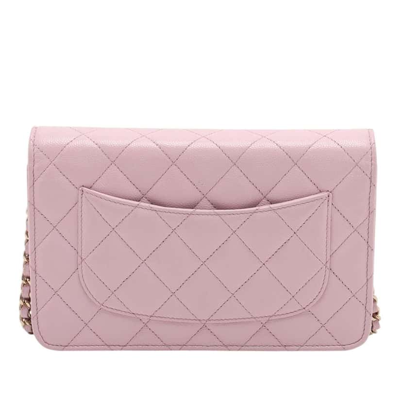 Chanel CC Quilted Caviar Wallet on Chain Pink Leather Very good condition - Back View
