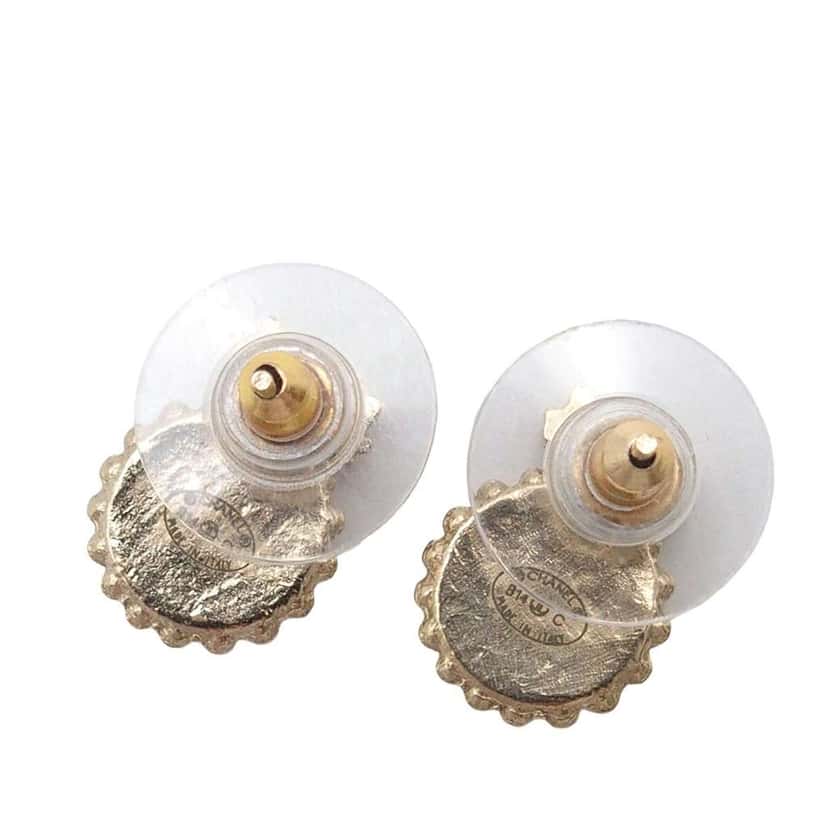 Chanel CC Gold Plated Bow Bullet Back Earrings Gold Metal Very good condition - Back View