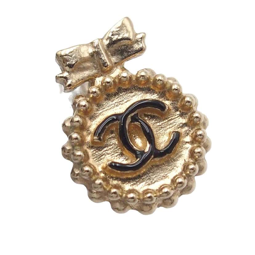 Chanel CC Gold Plated Bow Bullet Back Earrings Gold Metal Very good condition - Inside View