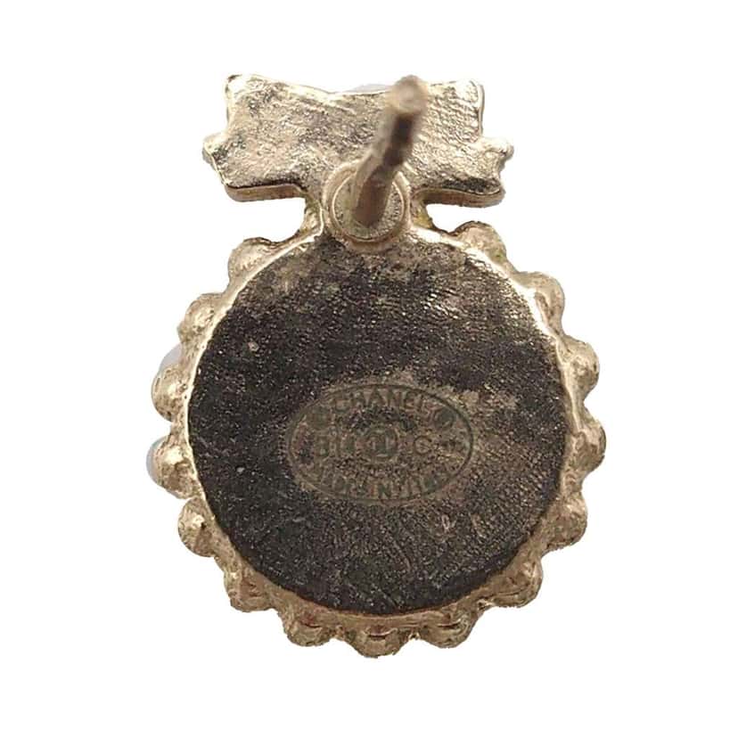 Chanel CC Gold Plated Bow Bullet Back Earrings Gold Metal Very good condition - Model View