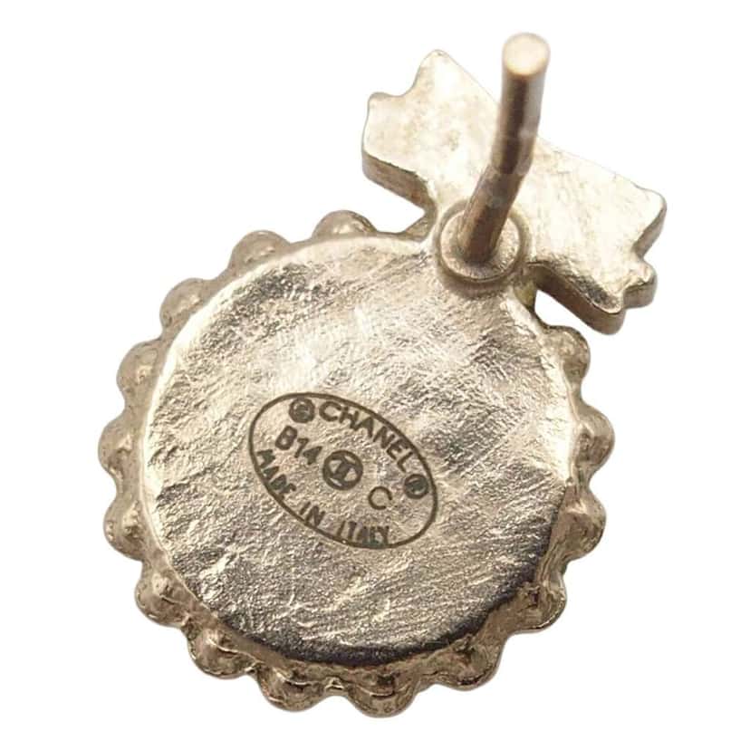 Chanel CC Gold Plated Bow Bullet Back Earrings Gold Metal Very good condition - Box View