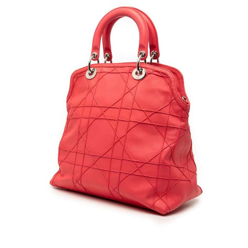 Dior Medium Lambskin Cannage Polochon Granville Satchel Pink Leather Very good condition - Back View