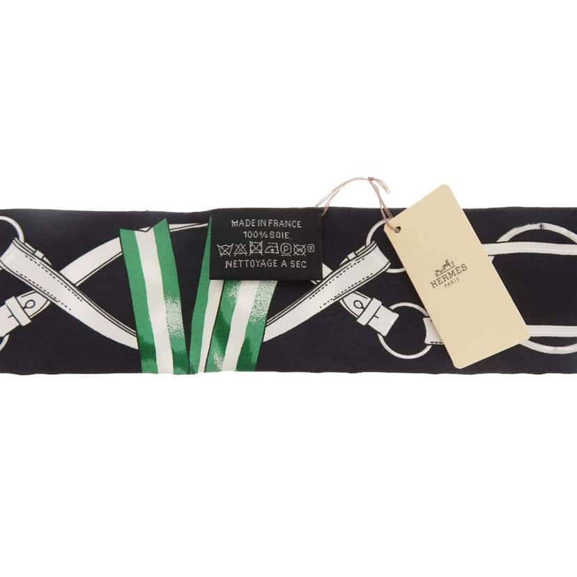 Hermès Jumping Silk Twilly Scarf Black Silk Never worn - Inside View