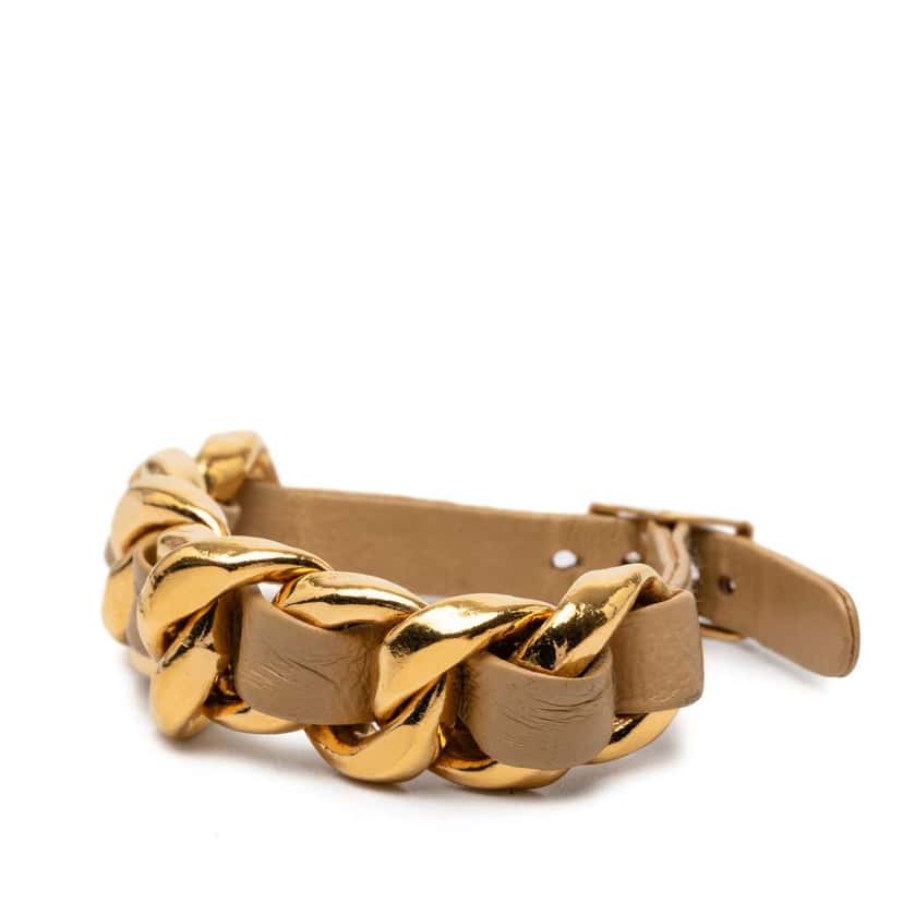 Chanel CC Gold Plated Leather Woven Chain Bracelet Gold Metal Very good condition - Back View