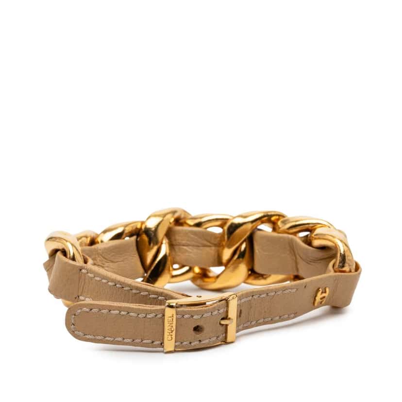 Chanel CC Gold Plated Leather Woven Chain Bracelet Gold Metal Very good condition - Inside View