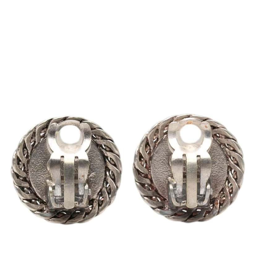 Chanel Silver Plated Medallion Clip On Earrings Silver Metal Very good condition - Back View