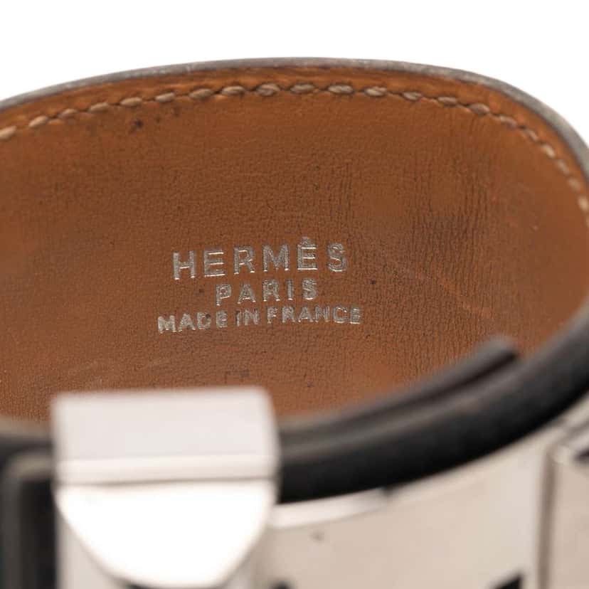 Hermès Swift Leather and Palladium Plated Collier de Chien Bracelet Black Leather Very good condition - Model View