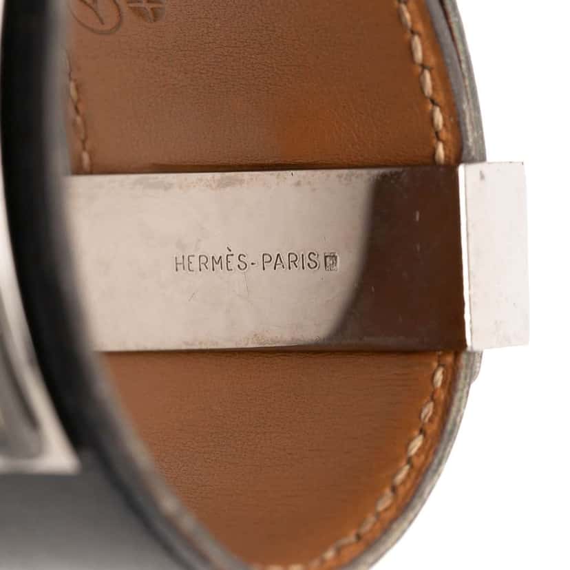 Hermès Swift Leather and Palladium Plated Collier de Chien Bracelet Black Leather Very good condition - Box View