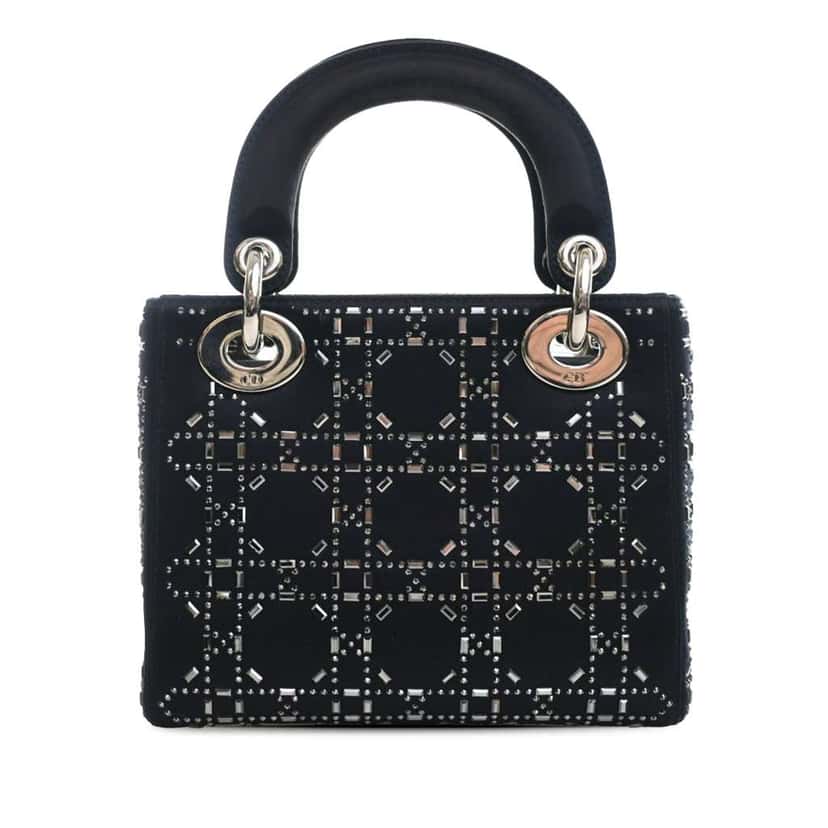 Dior Mini Satin Cannage Strass Crystal Embellished Lady Dior Blue Satin Very good condition - Back View