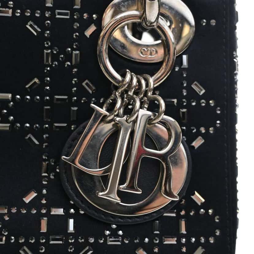 Dior Mini Satin Cannage Strass Crystal Embellished Lady Dior Blue Satin Very good condition - Box View