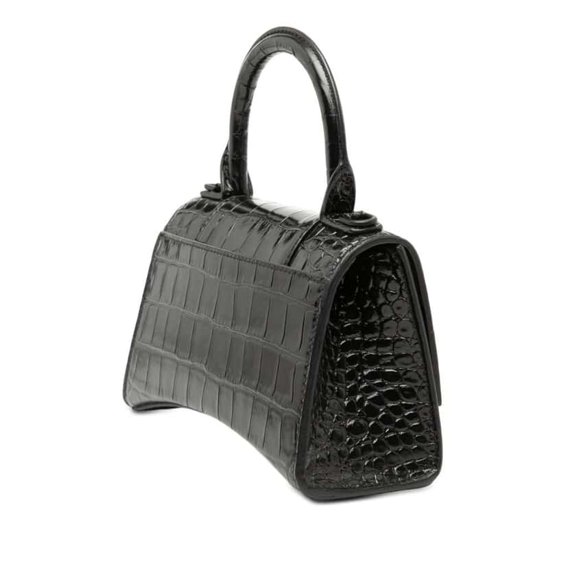 Balenciaga XS Croc Embossed Hourglass Top Handle Bag Black Leather Very good condition - Back View