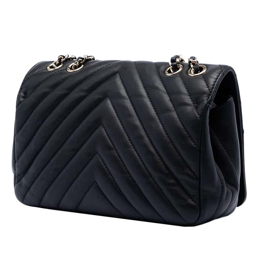Chanel Mini Chevron Calfskin Statement Flap Black Leather Very good condition - Back View