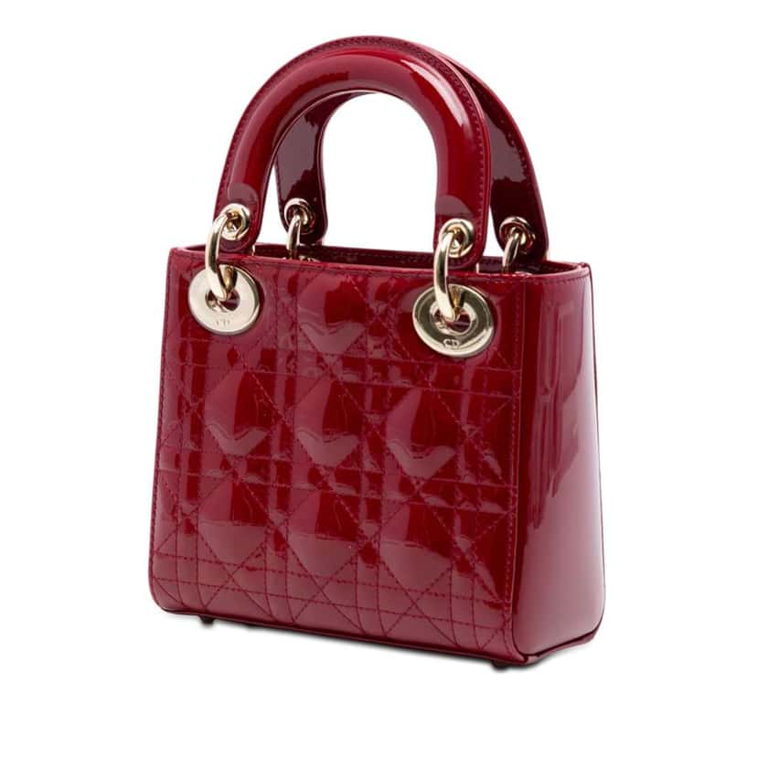 Dior Mini Patent Cannage Lady Dior Red Leather Very good condition - Back View