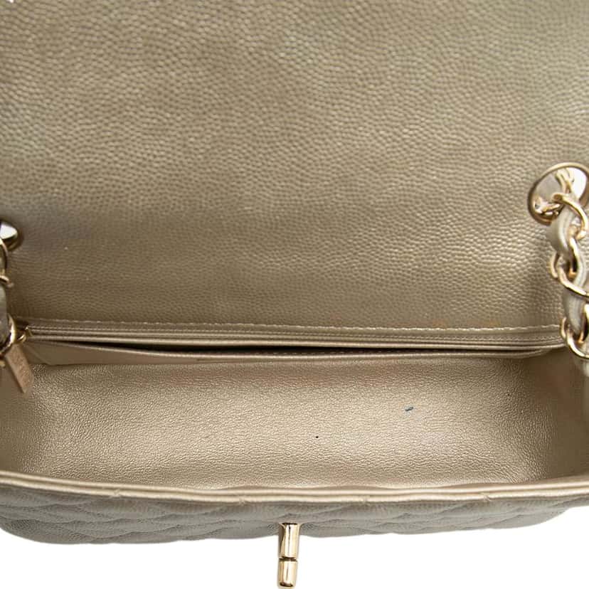 Chanel Mini Rectangular Classic Metallic Caviar Single Flap Gold Leather Very good condition - Model View