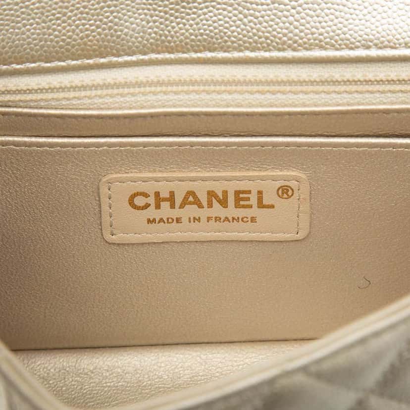 Chanel Mini Rectangular Classic Metallic Caviar Single Flap Gold Leather Very good condition - Box View
