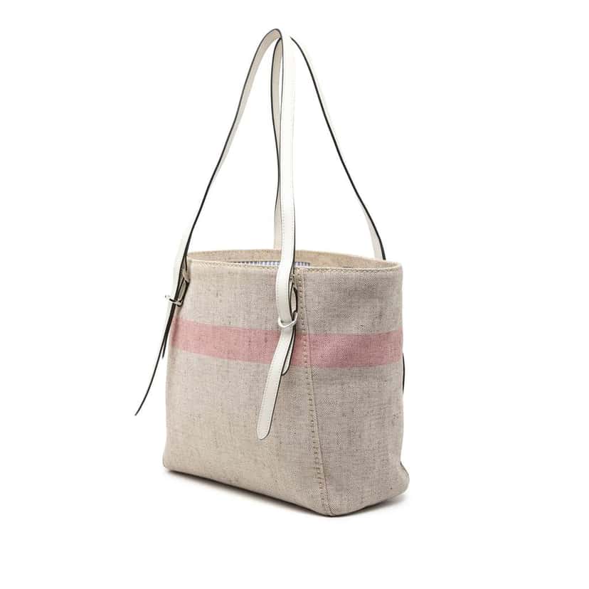 Prada Canvas Logo Stripe Shopper Tote Beige Canvas Very good condition - Back View