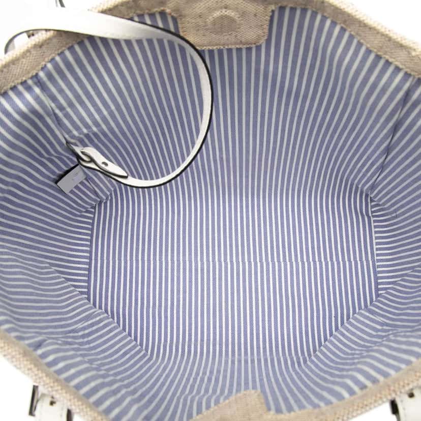 Prada Canvas Logo Stripe Shopper Tote Beige Canvas Very good condition - Model View