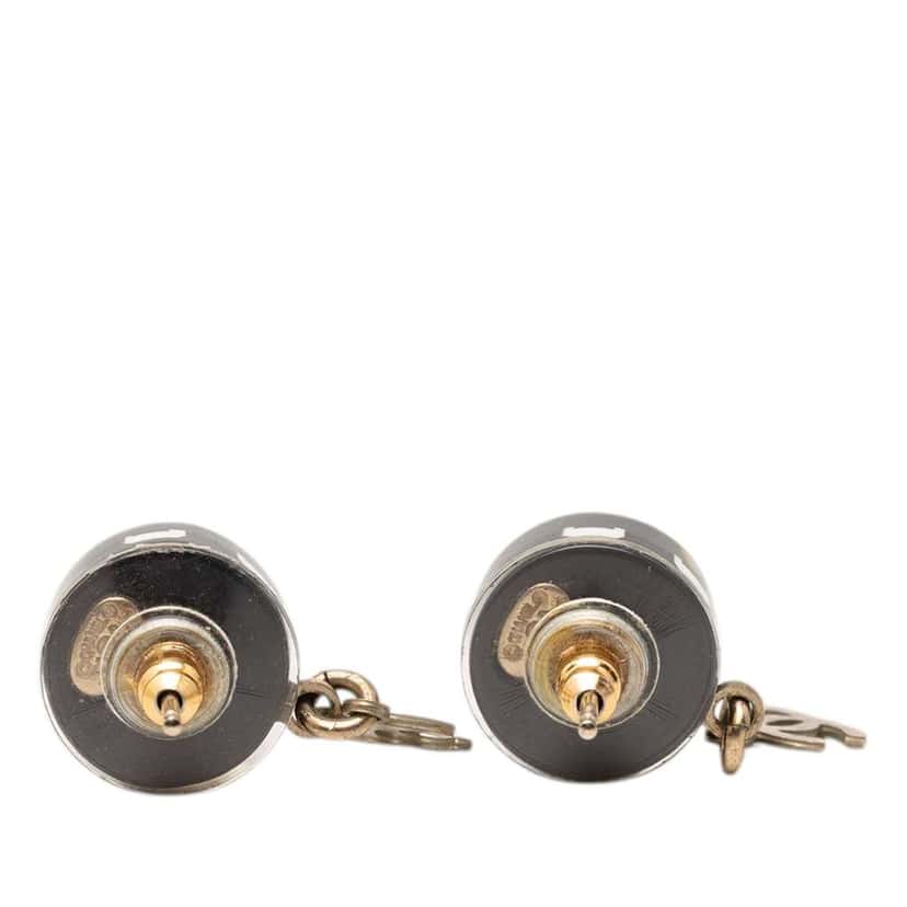 Chanel Brass Resin CC Drop Round Push Back Earrings Black Very good condition - Back View