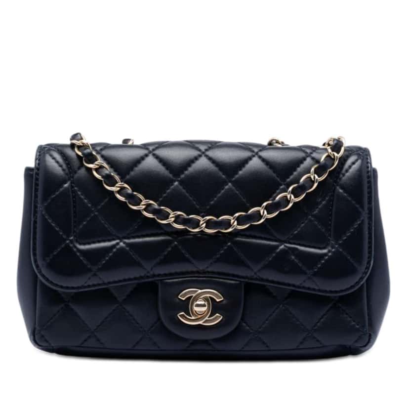 Chanel Mini Quilted Lambskin Mademoiselle Chic Flap Blue Leather Very good condition - Front View