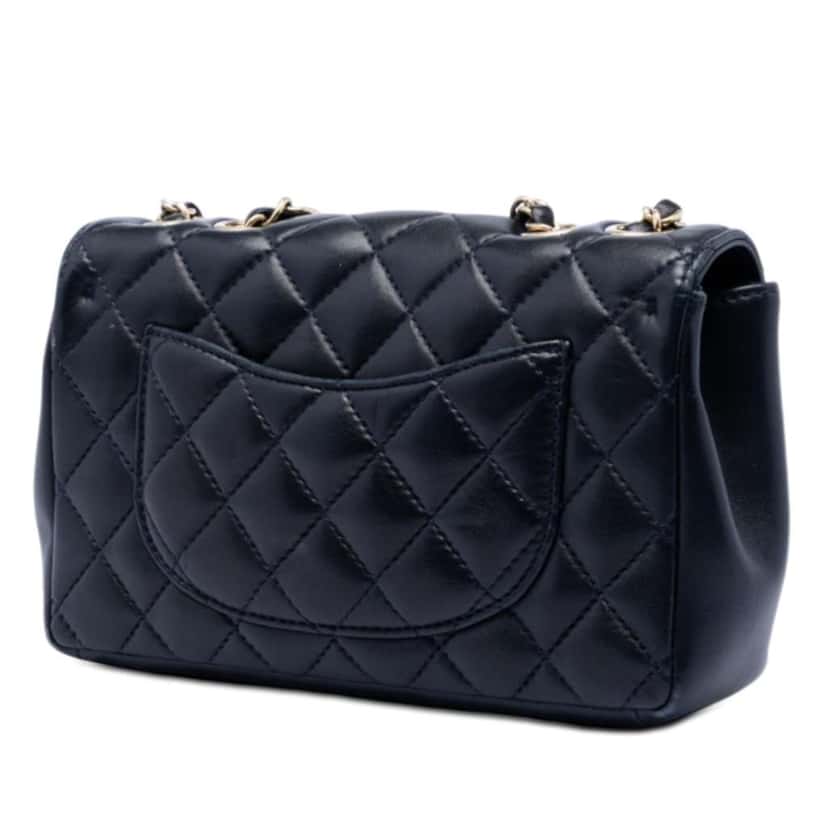 Chanel Mini Quilted Lambskin Mademoiselle Chic Flap Blue Leather Very good condition - Back View