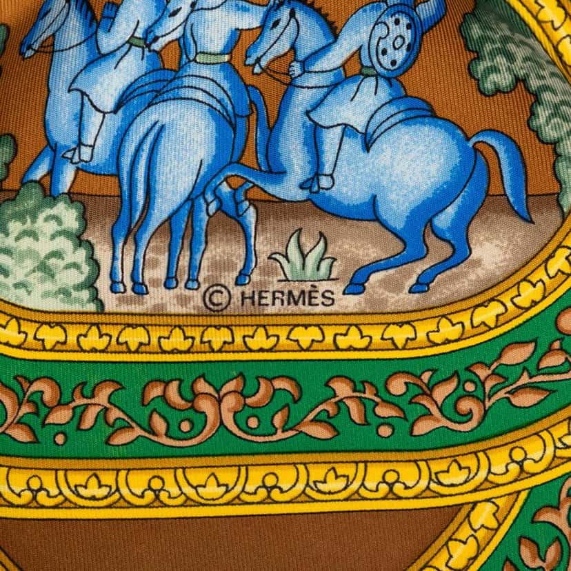 Hermès Qalamdan Silk Scarf Brown Silk Very good condition - Back View