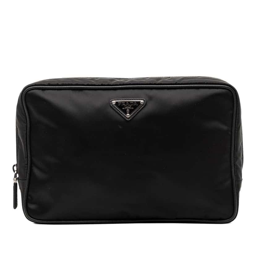 Prada Saffiano Trimmed Tessuto Clutch Black Very good condition - Front View