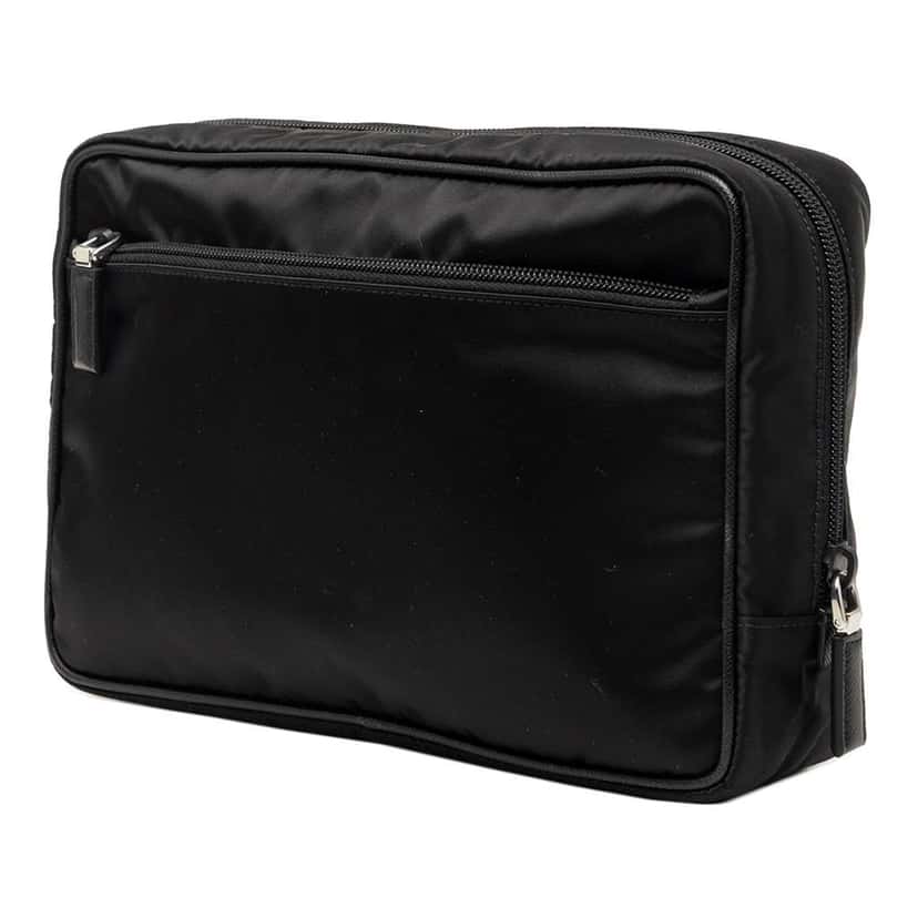 Prada Saffiano Trimmed Tessuto Clutch Black Very good condition - Back View