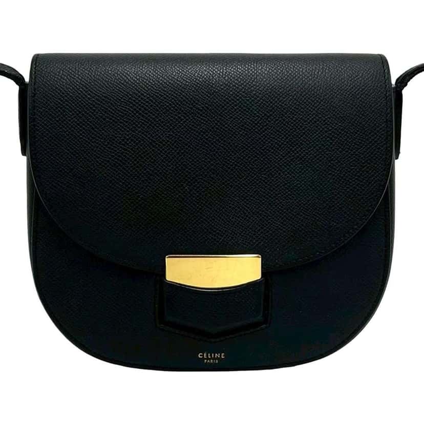 Celine Small Grained Calfskin Trotteur Crossbody Black Leather Very good condition - Front View