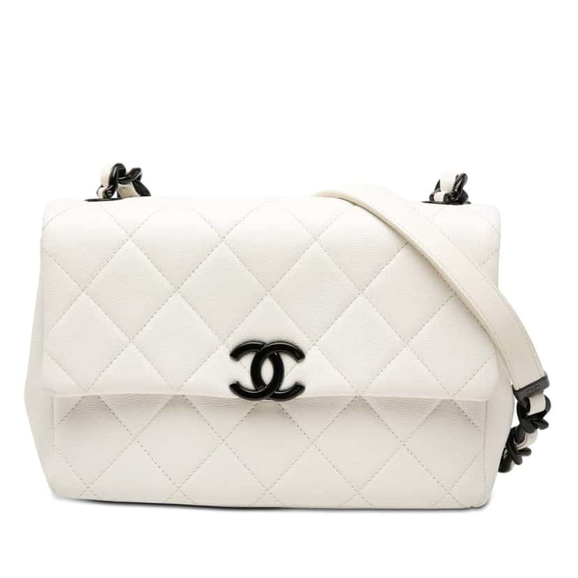 Chanel Medium Quilted Caviar My Everything Flap White Leather Very good condition - Front View