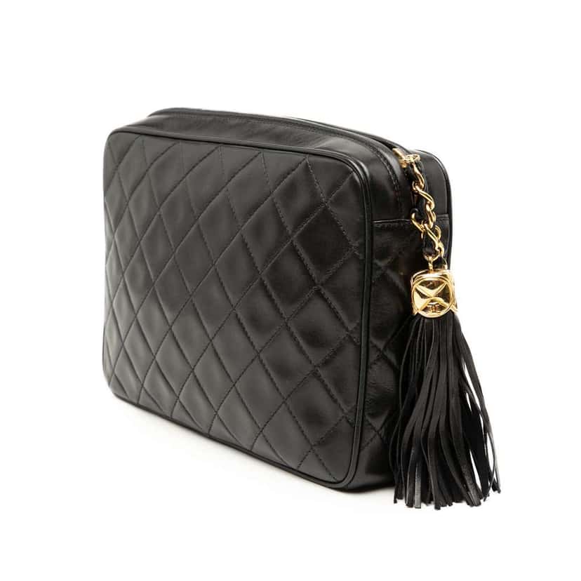 Chanel CC Quilted Lambskin Tassel Camera Bag Black Leather Very good condition - Back View