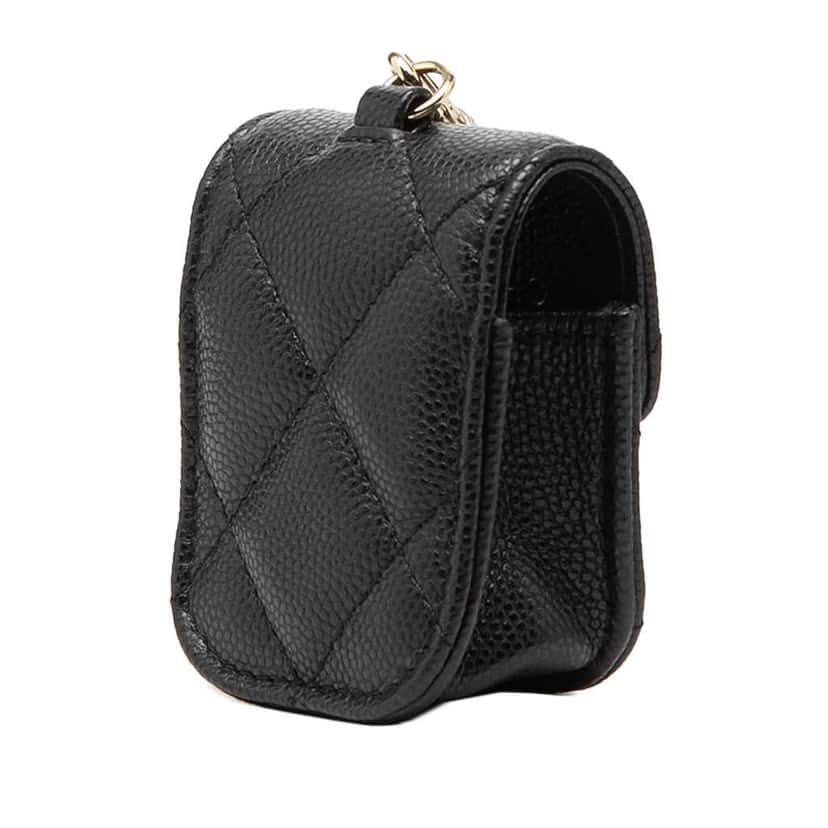 Chanel CC Quilted Caviar AirPods Case Black Leather Very good condition - Back View