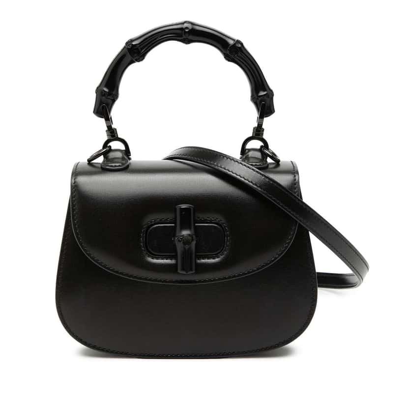 Gucci Mini Calfskin 1947 Bamboo Top Handle Bag Black Leather Very good condition - Front View