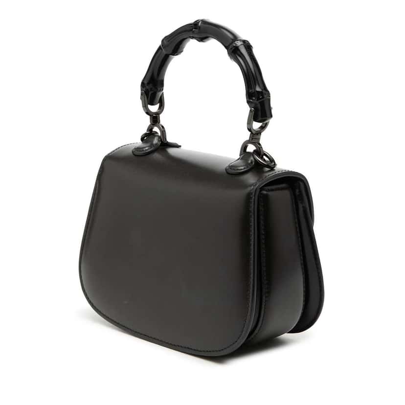 Gucci Mini Calfskin 1947 Bamboo Top Handle Bag Black Leather Very good condition - Back View