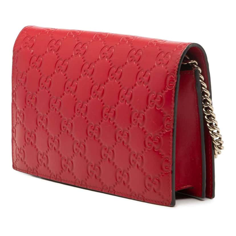 Gucci Mini Guccissima Bow Signature Wallet On Chain Red Leather Very good condition - Back View