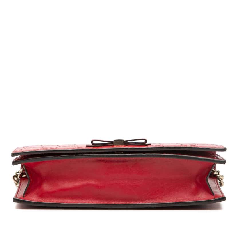 Gucci Mini Guccissima Bow Signature Wallet On Chain Red Leather Very good condition - Inside View