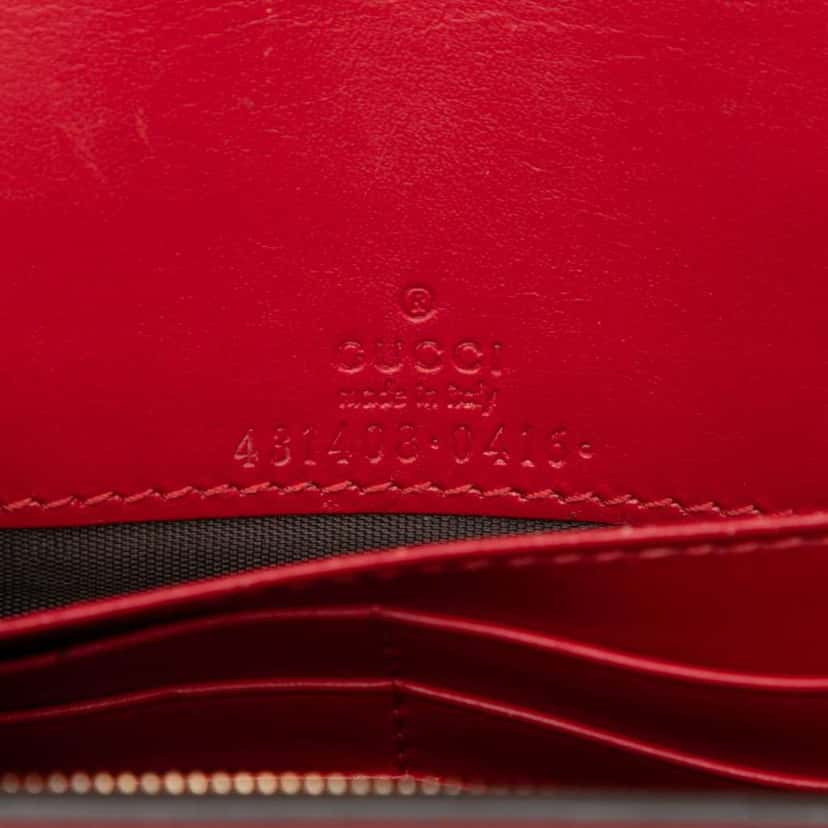 Gucci Mini Guccissima Bow Signature Wallet On Chain Red Leather Very good condition - Box View