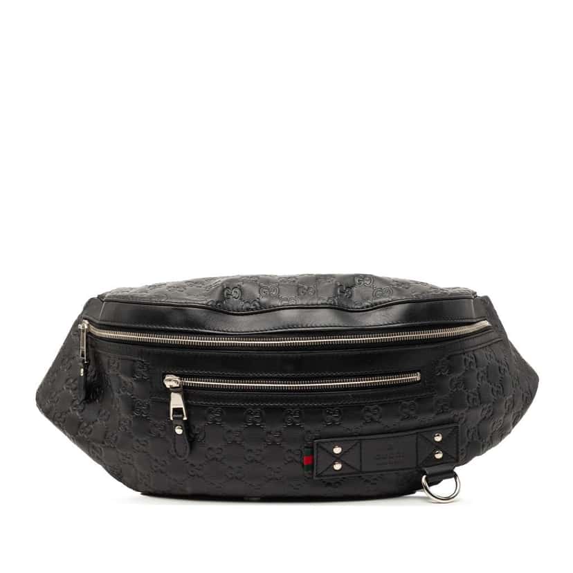 Gucci Guccissima Web Belt Bag Black Leather Very good condition - Front View