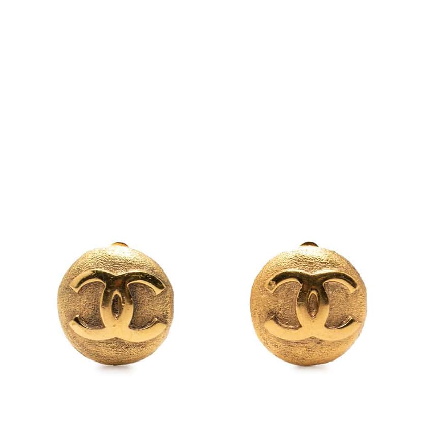 Chanel CC Gold Plated Round Clip on Earrings Gold Metal Very good condition - Front View