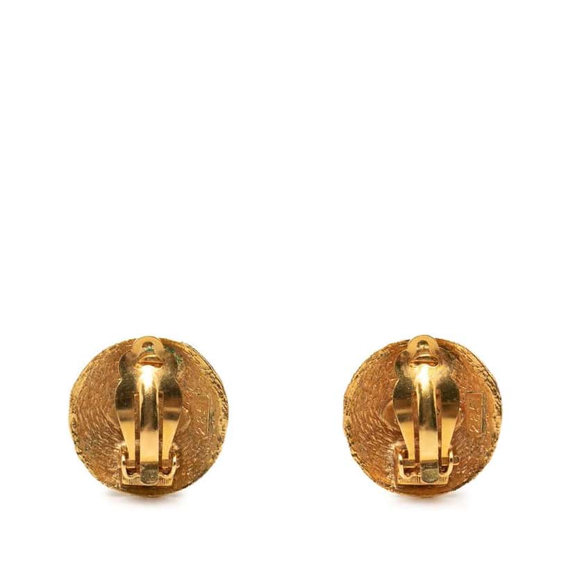 Chanel CC Gold Plated Round Clip on Earrings Gold Metal Very good condition - Back View