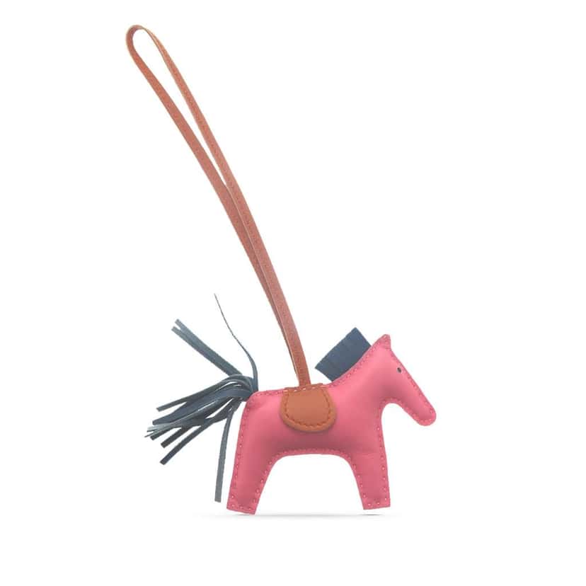 Hermès Milo Lambskin and Swift Grigri Rodeo Bag Charm PM Pink Leather Very good condition - Back View